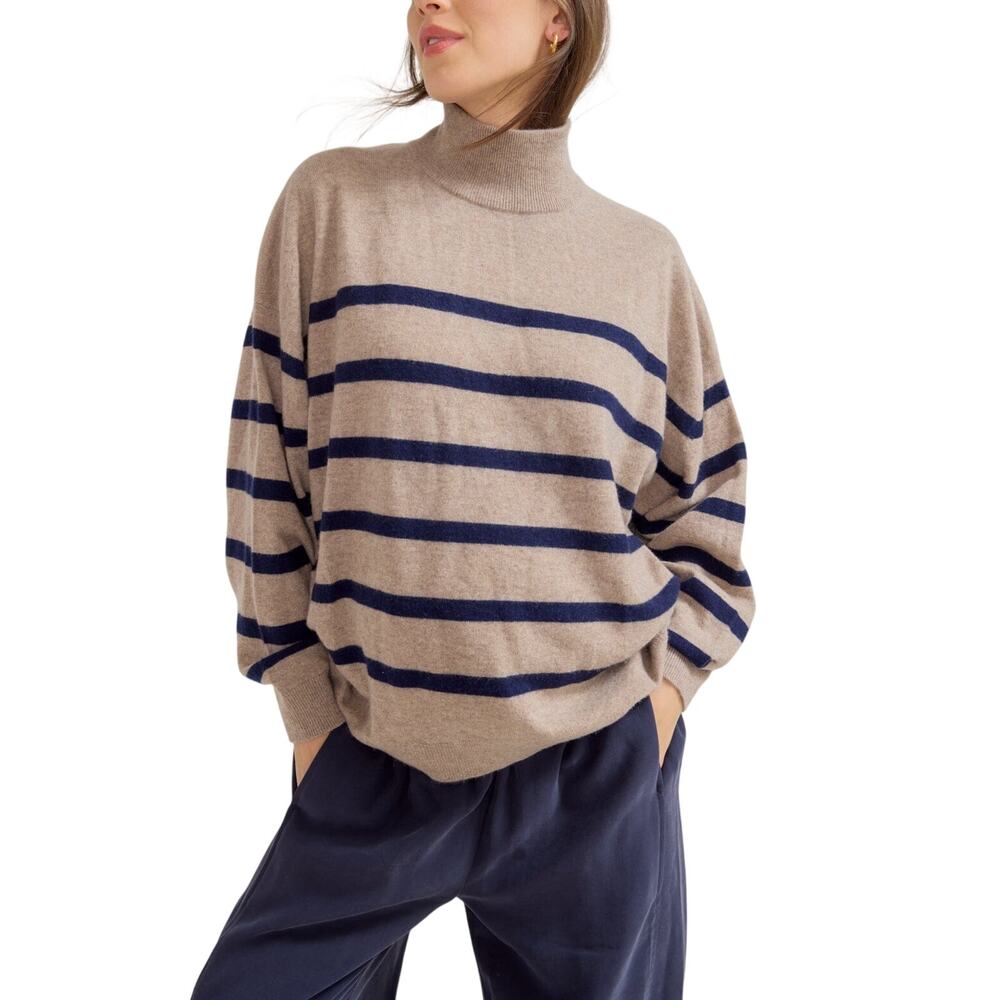 Hatch Cozy Oat Melange Navy Stripe Estella Turtleneck Sweater Size 2